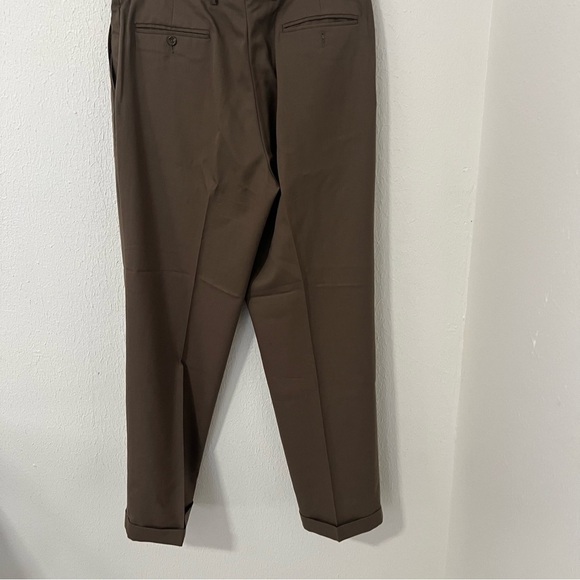 Chaps Men’s 100% Wool Brown Pleated Dress Pants - Size 34x32 Cuff Hems EUC - Picture 3 of 4